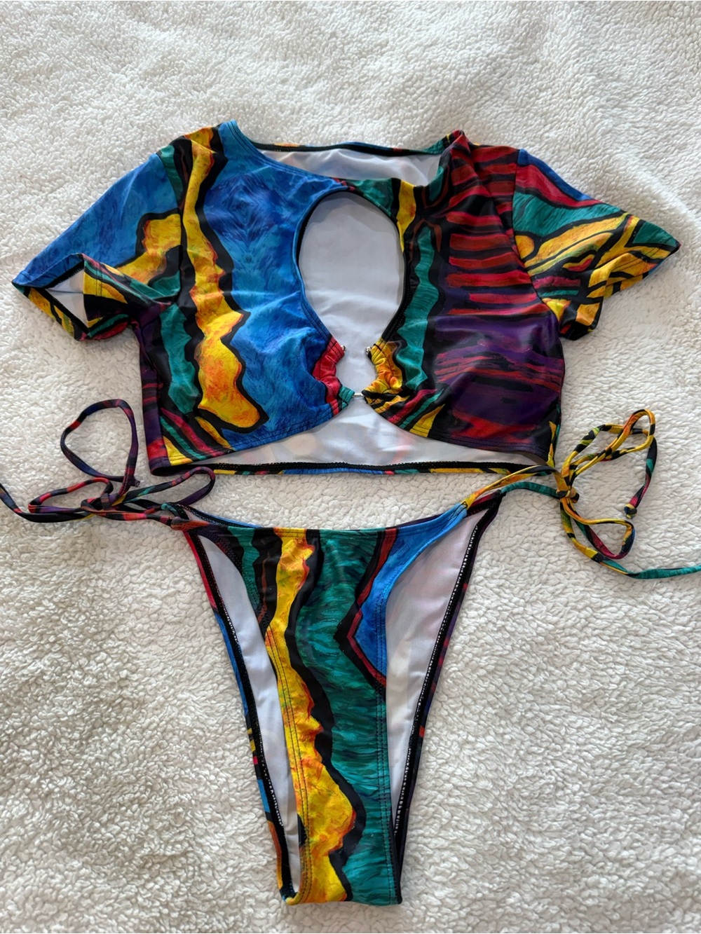 Vibrant Multicolor Bikini Top and Bottom - Size S